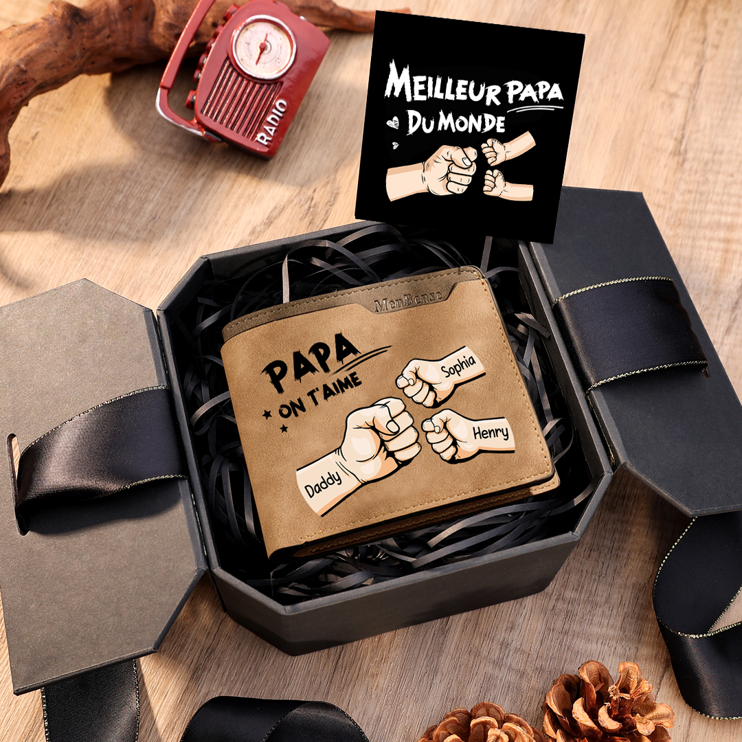 À mon Papa-Portefeuille Personnalisés avec 3 Prénoms et Poings Portefeuille Homme Classique Cadeaux Fête Des Pères | Jessemade