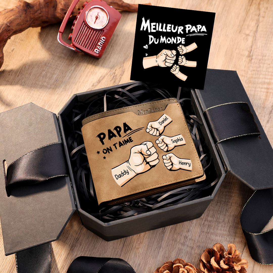 À mon Papa-Portefeuille Personnalisés avec 4 Prénoms et Poings Portefeuille Homme Classique Cadeaux Fête Des Pères | Jessemade