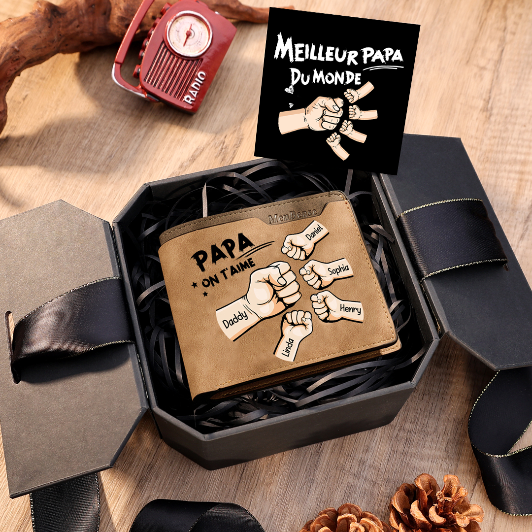 À mon Papa-Portefeuille Personnalisés avec 5 Prénoms et Poings Portefeuille Homme Classique Cadeaux Fête Des Pères | Jessemade