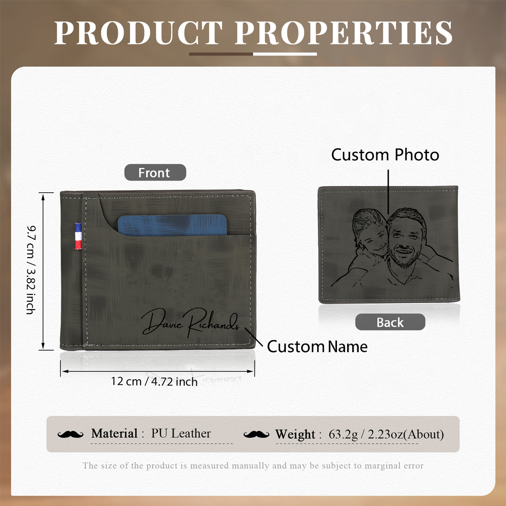 Portefeuille Personnalisé en Cuir avec Photo et Prénom Gravés pour Homme | Jessemade