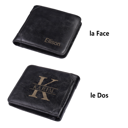 Portefeuille Personnalisé avec Lettre et 2 Prénoms en Cuir Véritable Portefeuille Personnalisé Homme | Jessemade