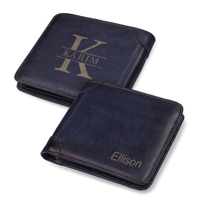 Portefeuille Personnalisé avec Lettre et 2 Prénoms en Cuir Véritable Portefeuille Personnalisé Homme | Jessemade