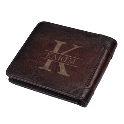 Portefeuille Personnalisé avec Lettre et 2 Prénoms en Cuir Véritable Portefeuille Personnalisé Homme | Jessemade