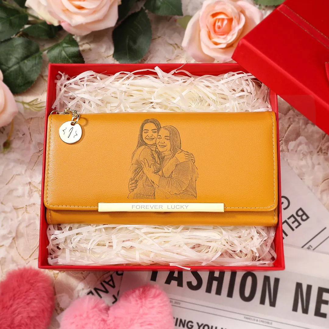 Portefeuille long en cuir PU 1 Photo et Lettre personnalisés Cadeau pour femme | Jessemade