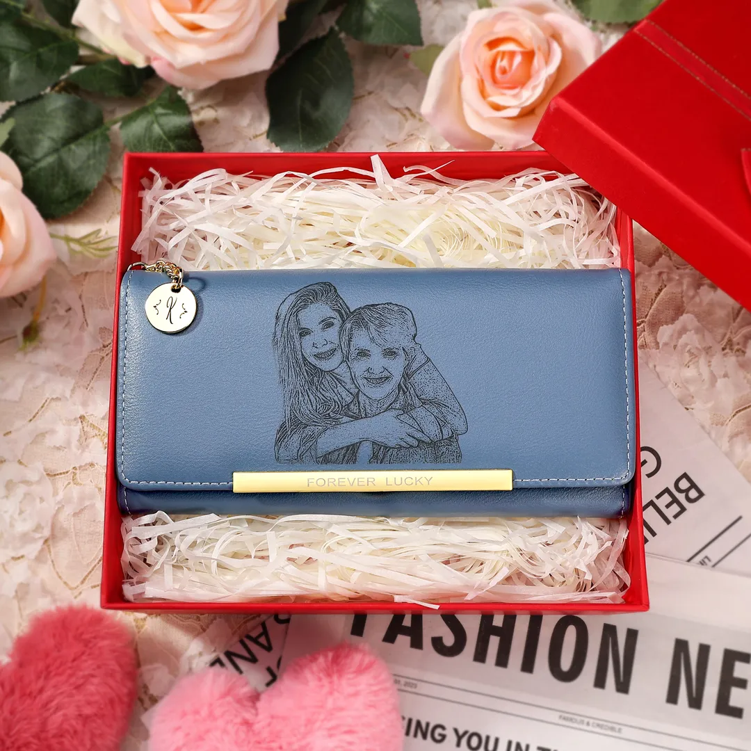 Portefeuille long en cuir PU 1 Photo et Lettre personnalisés Cadeau pour femme | Jessemade