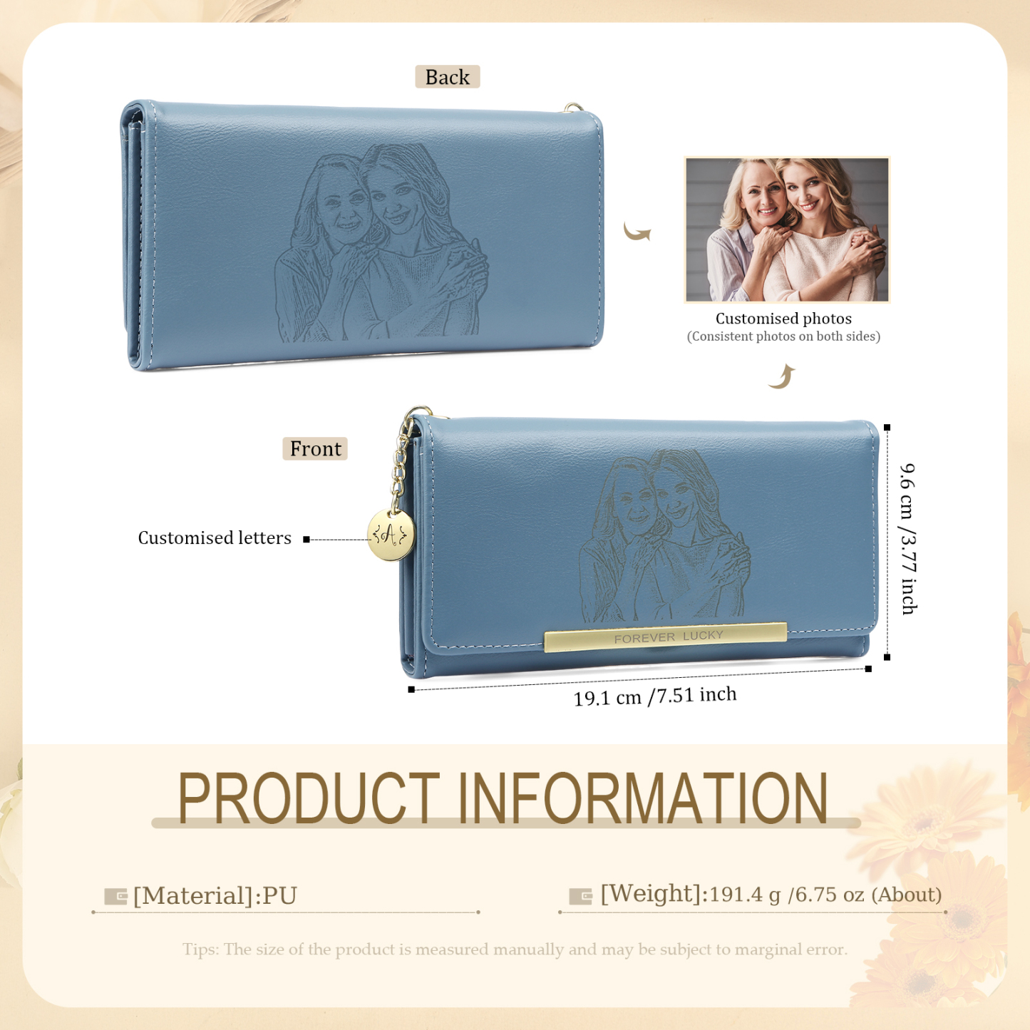 Coffret Cadeau 4PCS- 2 Portefeuilles et Porte-Clés Prénom et Lettre Personnalisés avec Photo et Date Coffret Cadeau Saint Valentin | Jessemade