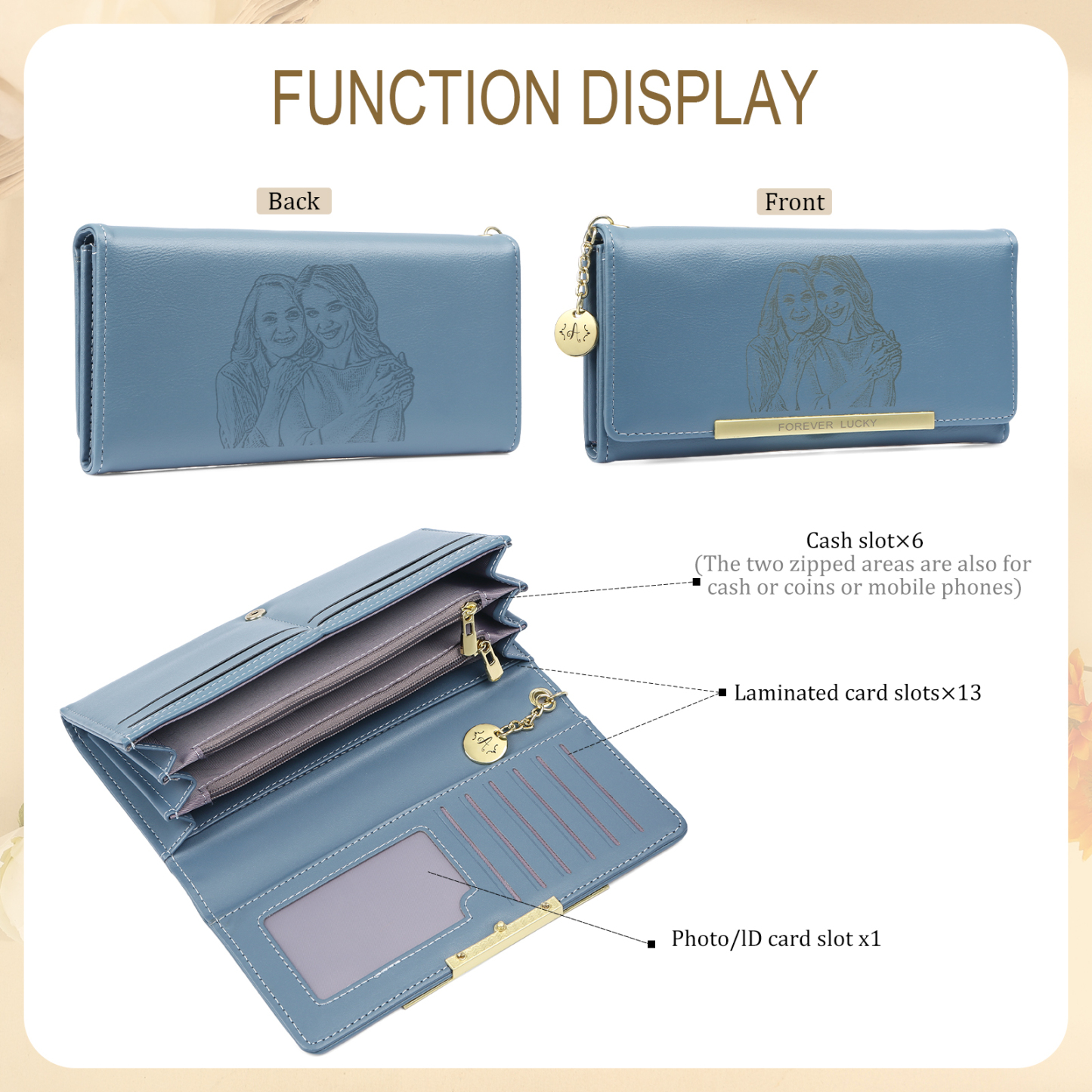 Coffret Cadeau 4PCS- 2 Portefeuilles et Porte-Clés Prénom et Lettre Personnalisés avec Photo et Date Coffret Cadeau Saint Valentin | Jessemade