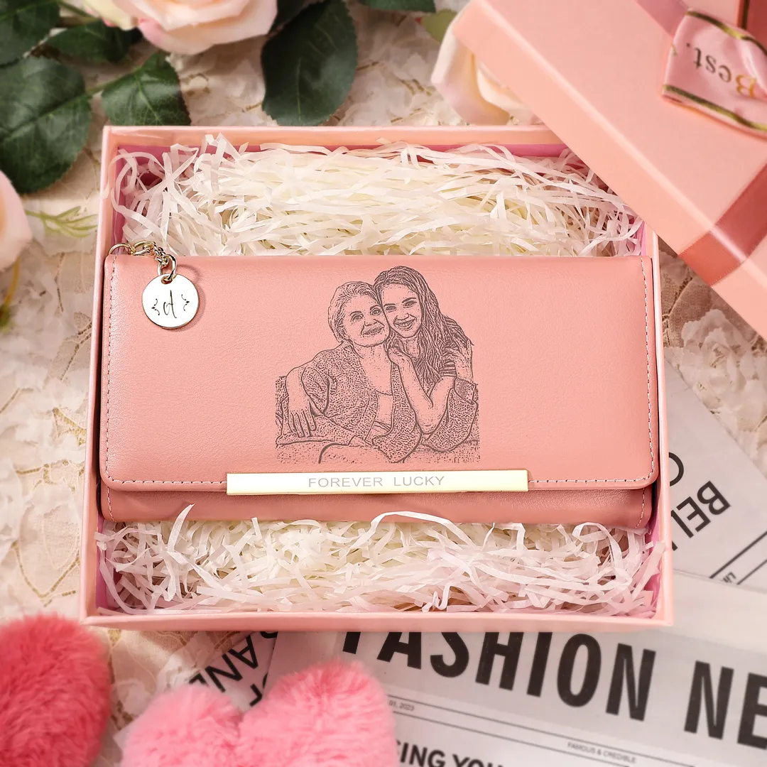Portefeuille long en cuir PU 1 Photo et Lettre personnalisés Cadeau pour femme | Jessemade