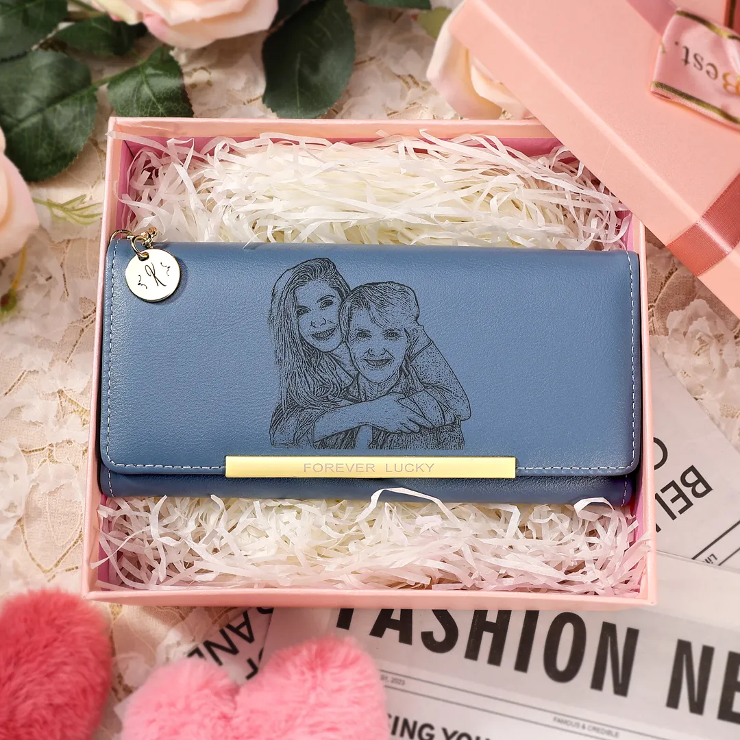 Portefeuille long en cuir PU 1 Photo et Lettre personnalisés Cadeau pour femme | Jessemade
