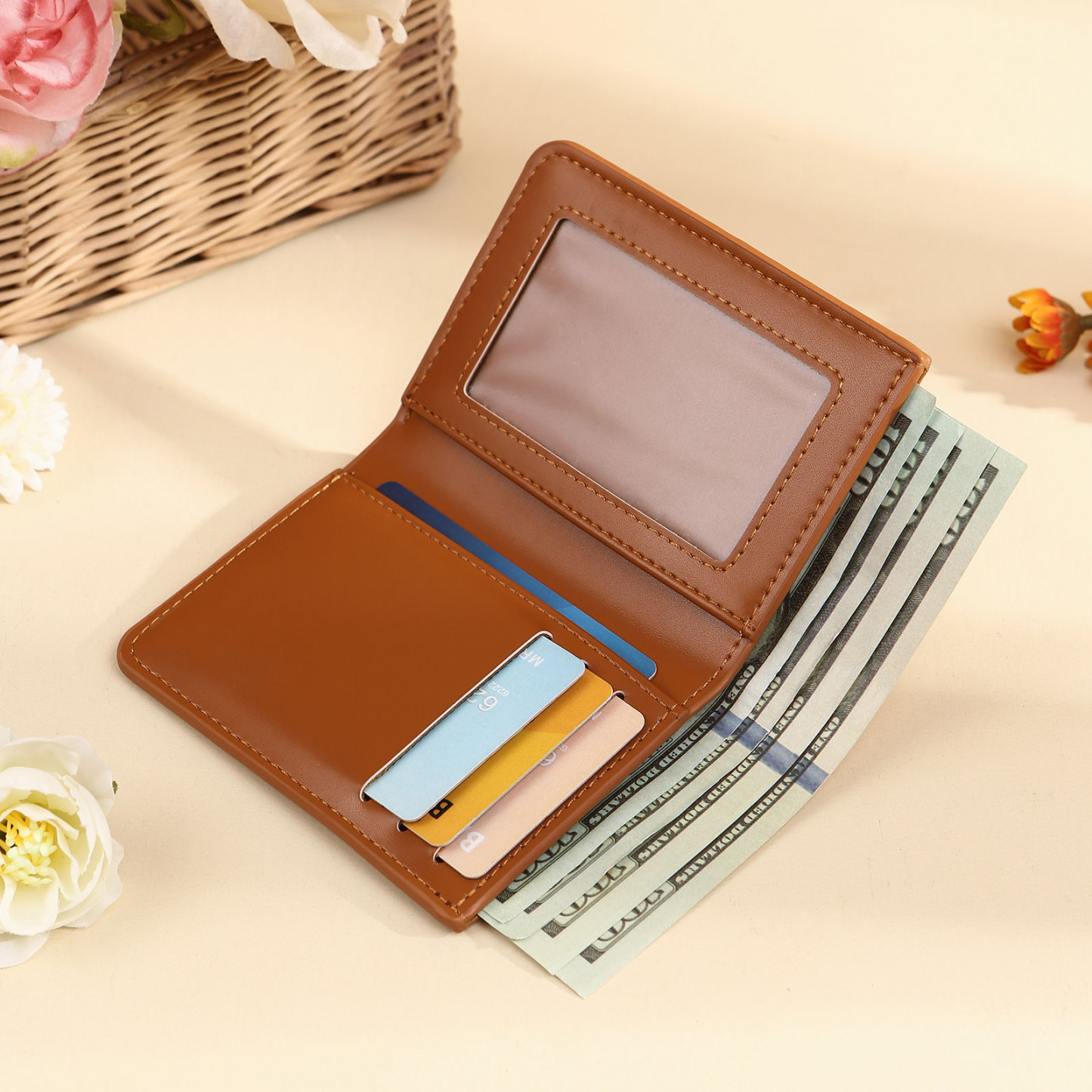 Portefeuille long en cuir PU 1 Prénom personnalisé avec fleur de naissance Cadeau pour femme | Jessemade