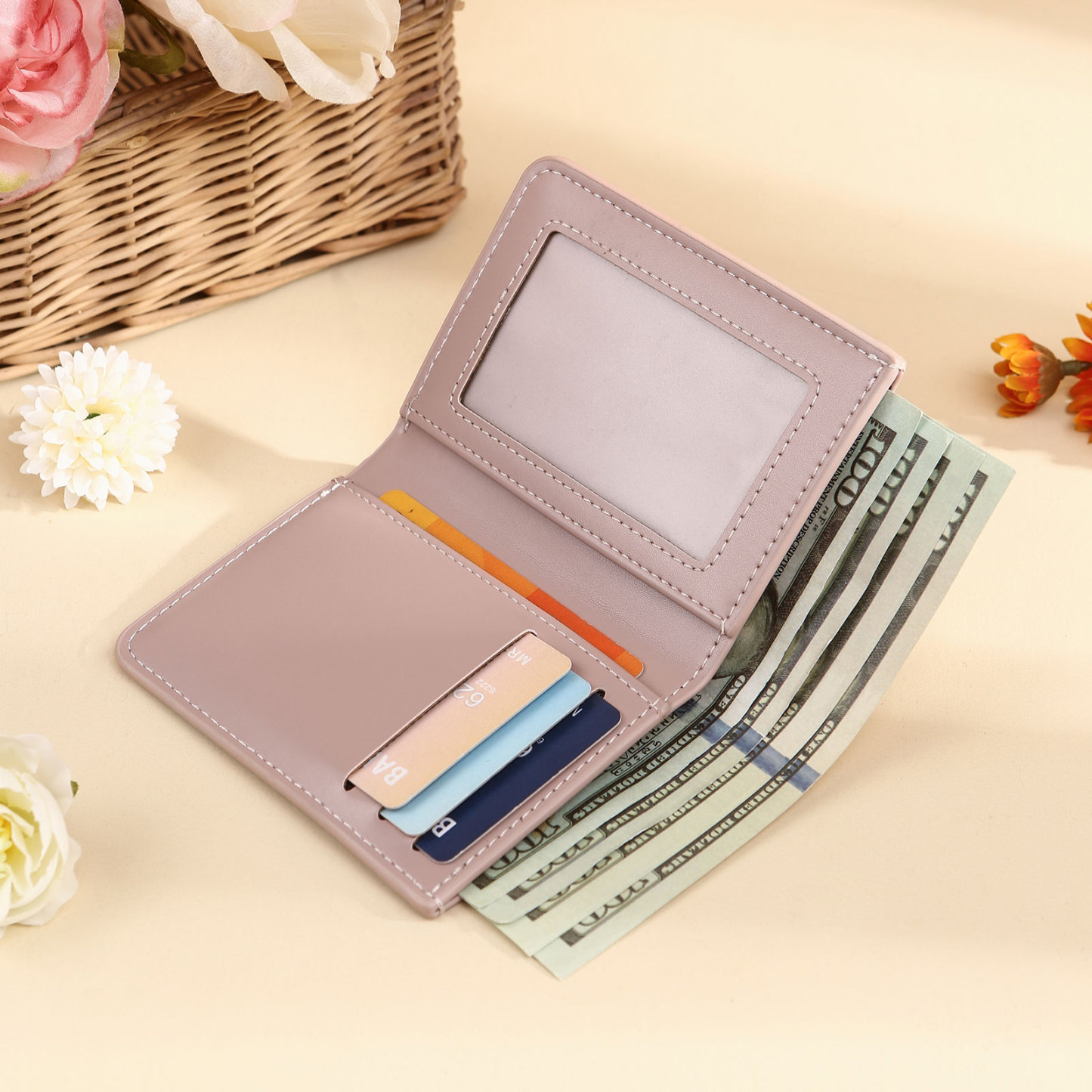 Portefeuille long en cuir PU 1 Prénom personnalisé avec fleur de naissance Cadeau pour femme | Jessemade