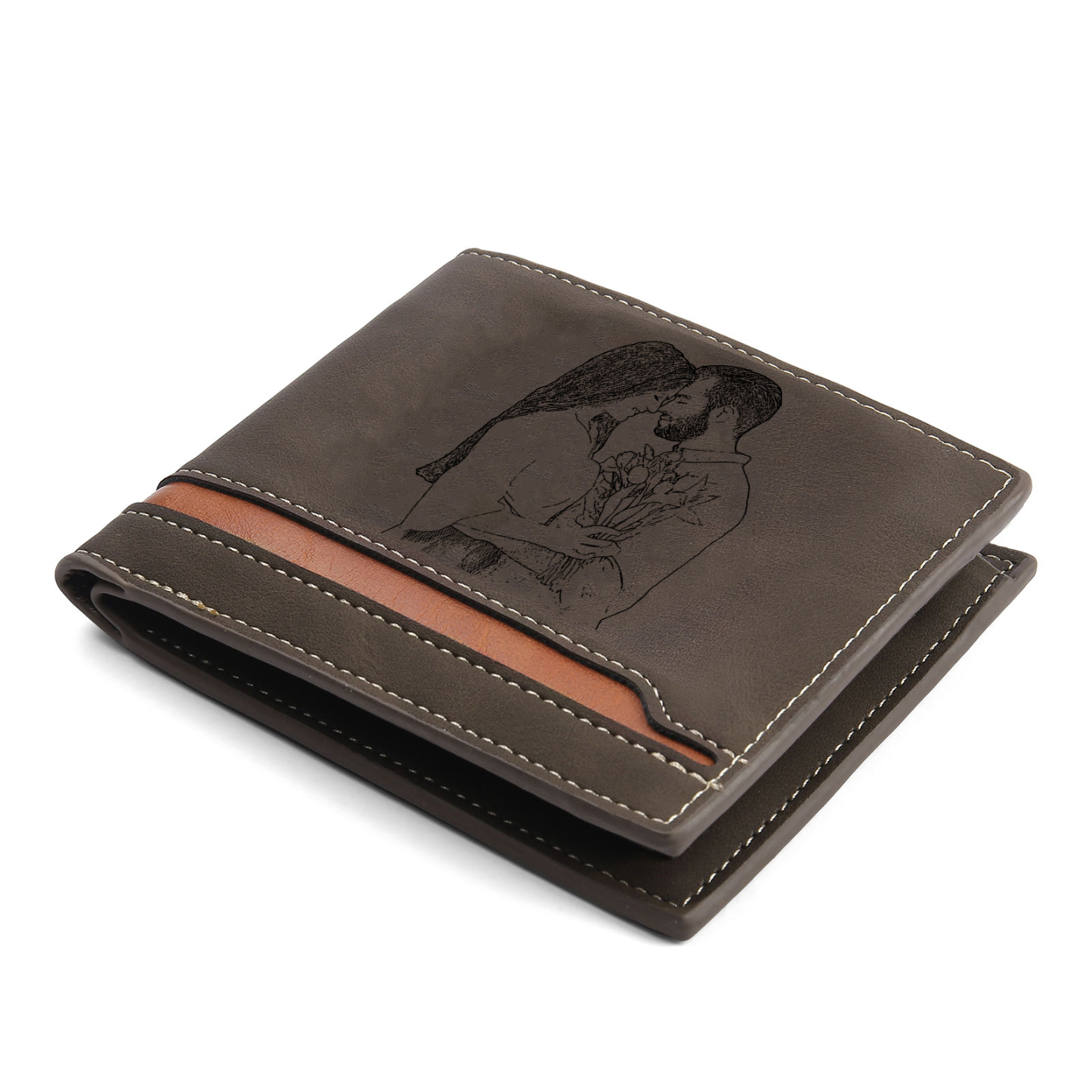 Coffret Cadeau 3PCS - Portefeuille cuir PU Stylo et Porte-Clés 1 Prénom et Lettre Personnalisés avec 2 Textes et 2 Photos Coffret Cadeau pour Homme | Jessemade