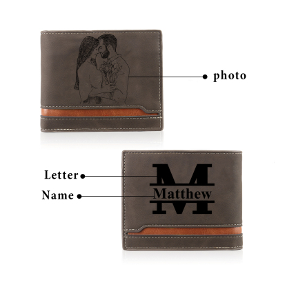 Coffret Cadeau 3PCS- Portefeuille Homme et Porte-Clés Photo et Texte Personnalisés et Stylo Coffret Cadeau Saint Valentin | Jessemade