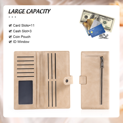 Portefeuille long en cuir PU 1 Nom personnalisé avec fleur de naissance Cadeau pour femme | Jessemade