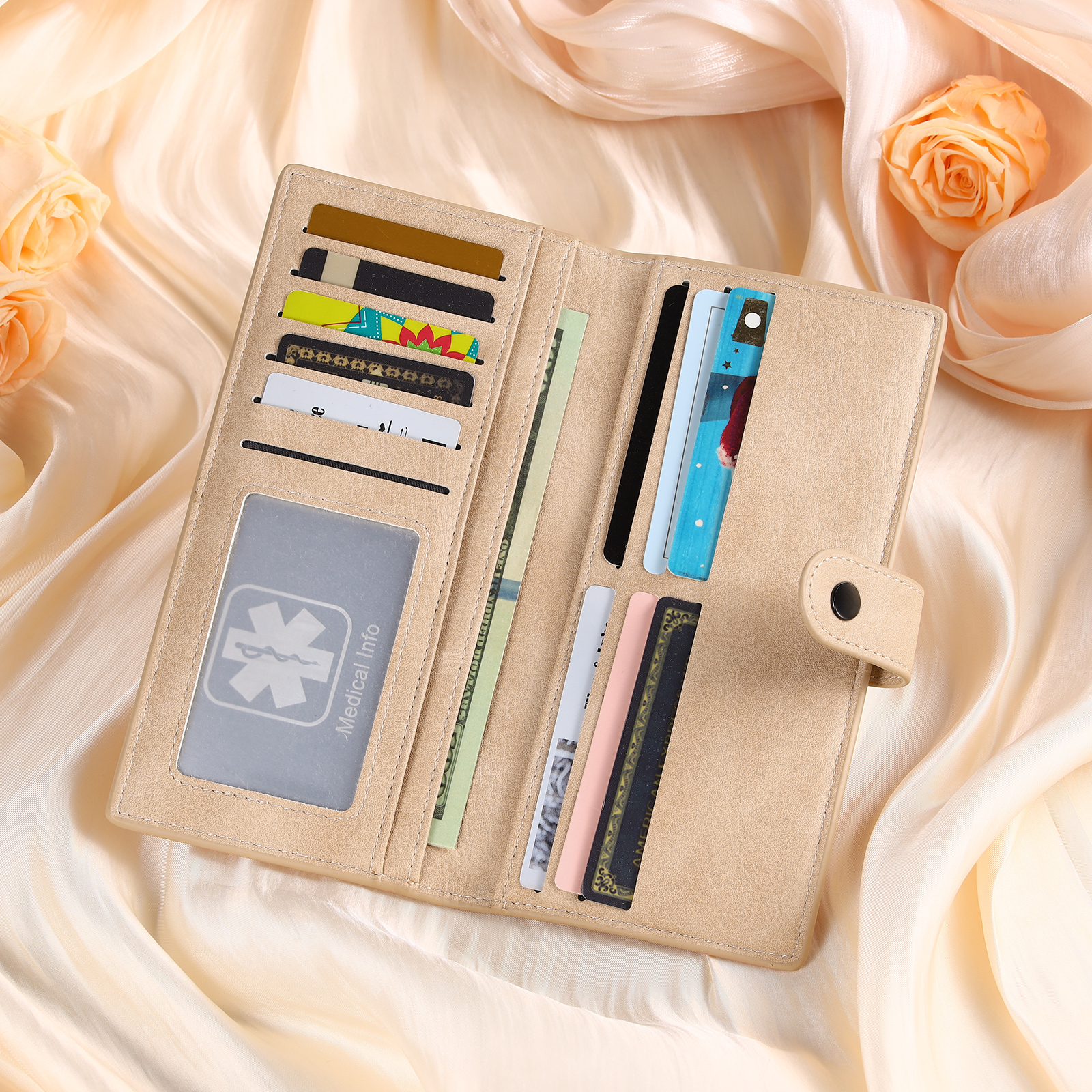 Portefeuille long en cuir PU 1 Nom personnalisé avec fleur de naissance Cadeau pour femme | Jessemade