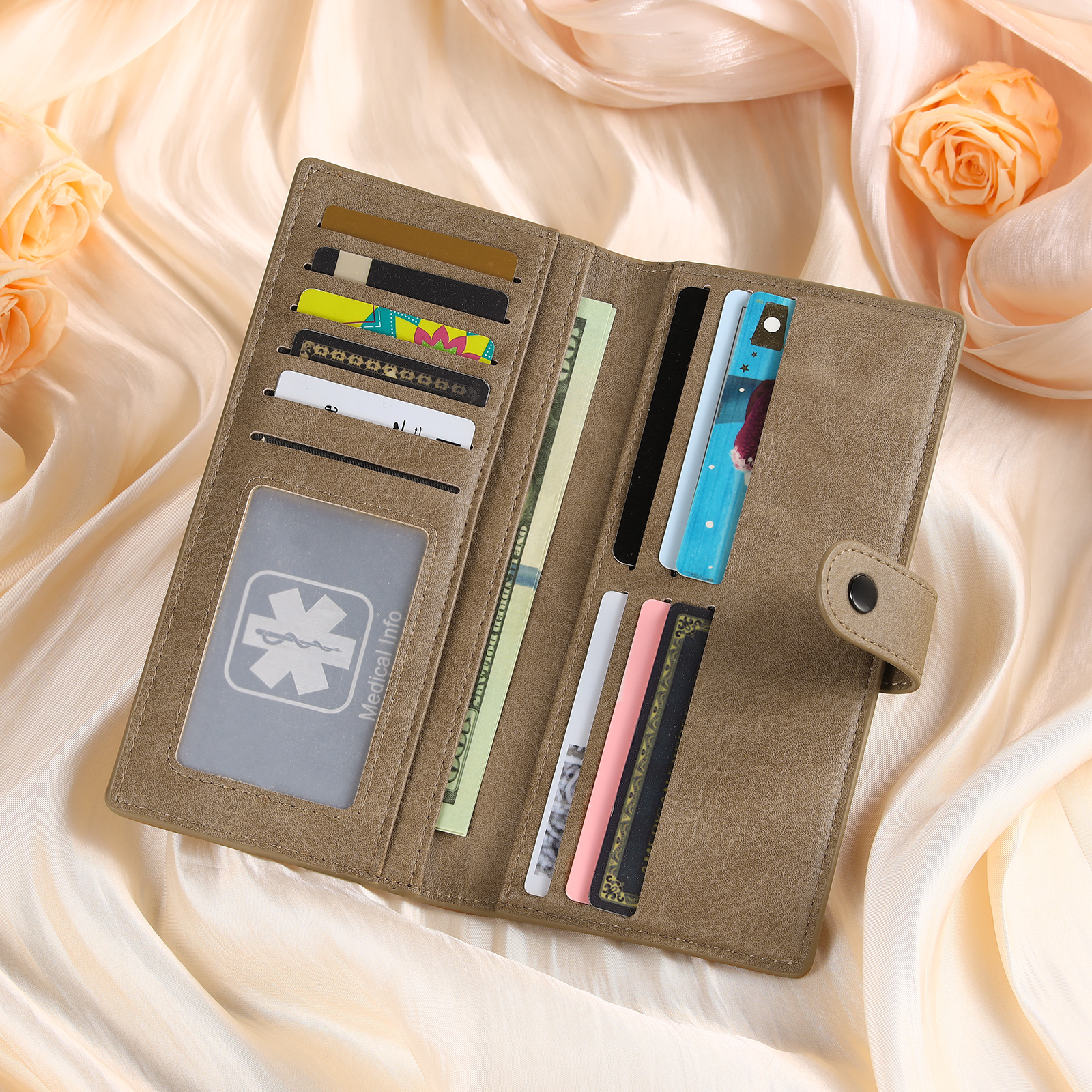 Portefeuille long en cuir PU 1 Nom personnalisé avec fleur de naissance Cadeau pour femme | Jessemade