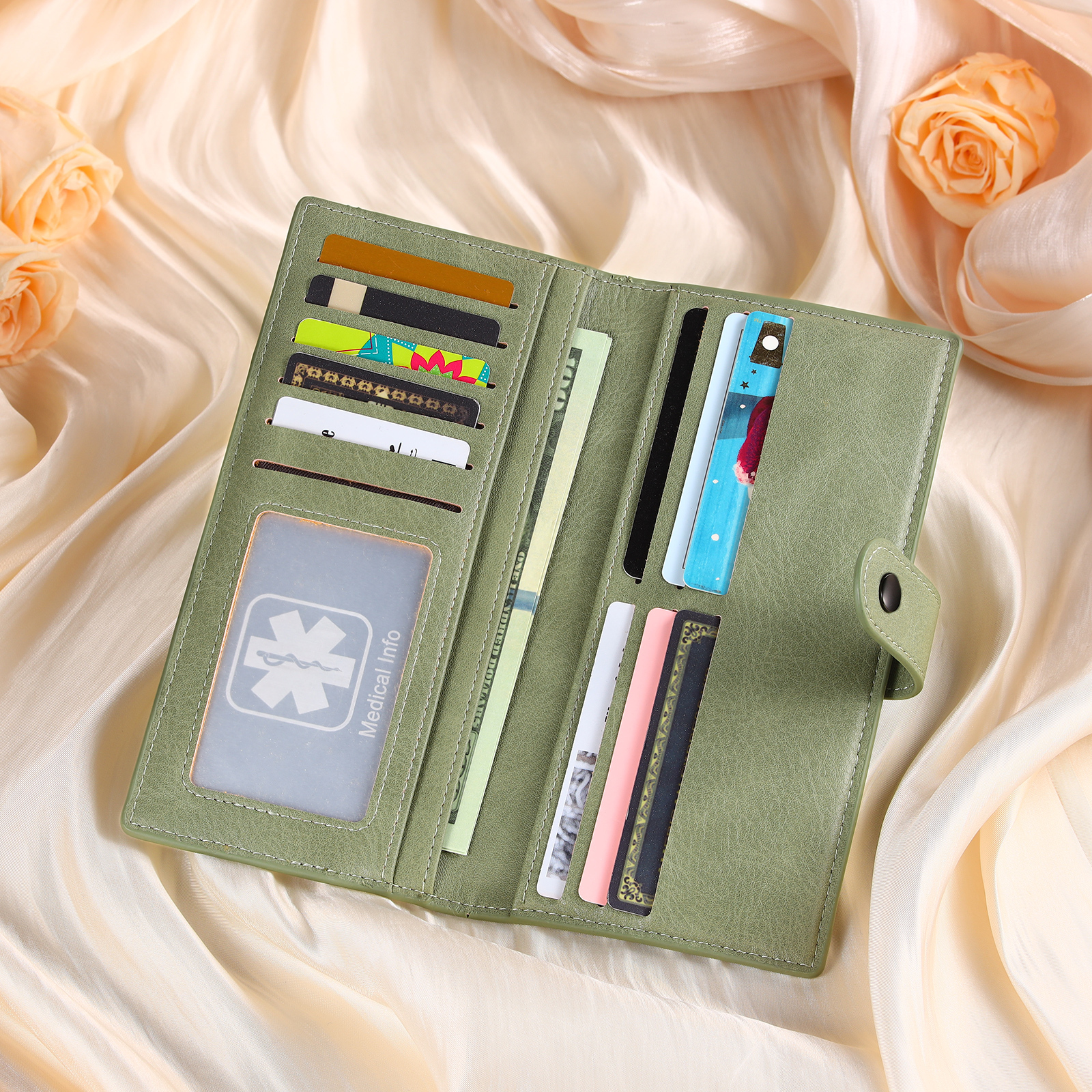 Portefeuille long en cuir PU 1 Nom personnalisé avec fleur de naissance Cadeau pour femme | Jessemade