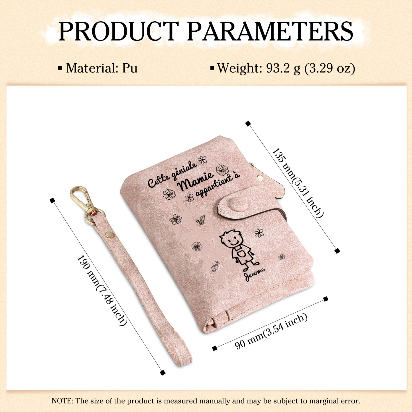 À Mamie Portefeuille Personnalisé avec 1 Prénom Porte-Monnaie Carte Rose pour Mamie | Jessemade