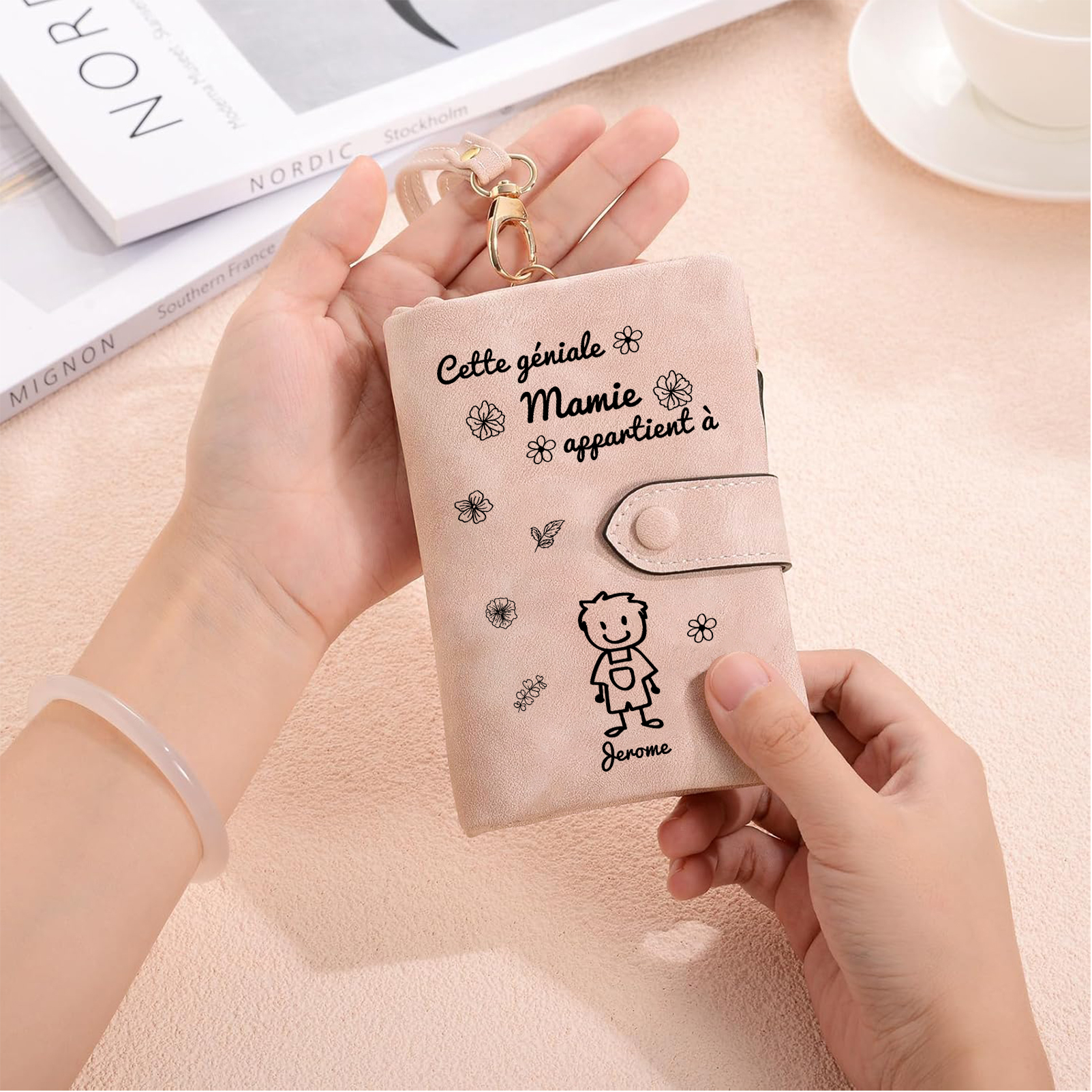 À Mamie Portefeuille Personnalisé avec 1 Prénom Porte-Monnaie Carte Rose pour Mamie | Jessemade