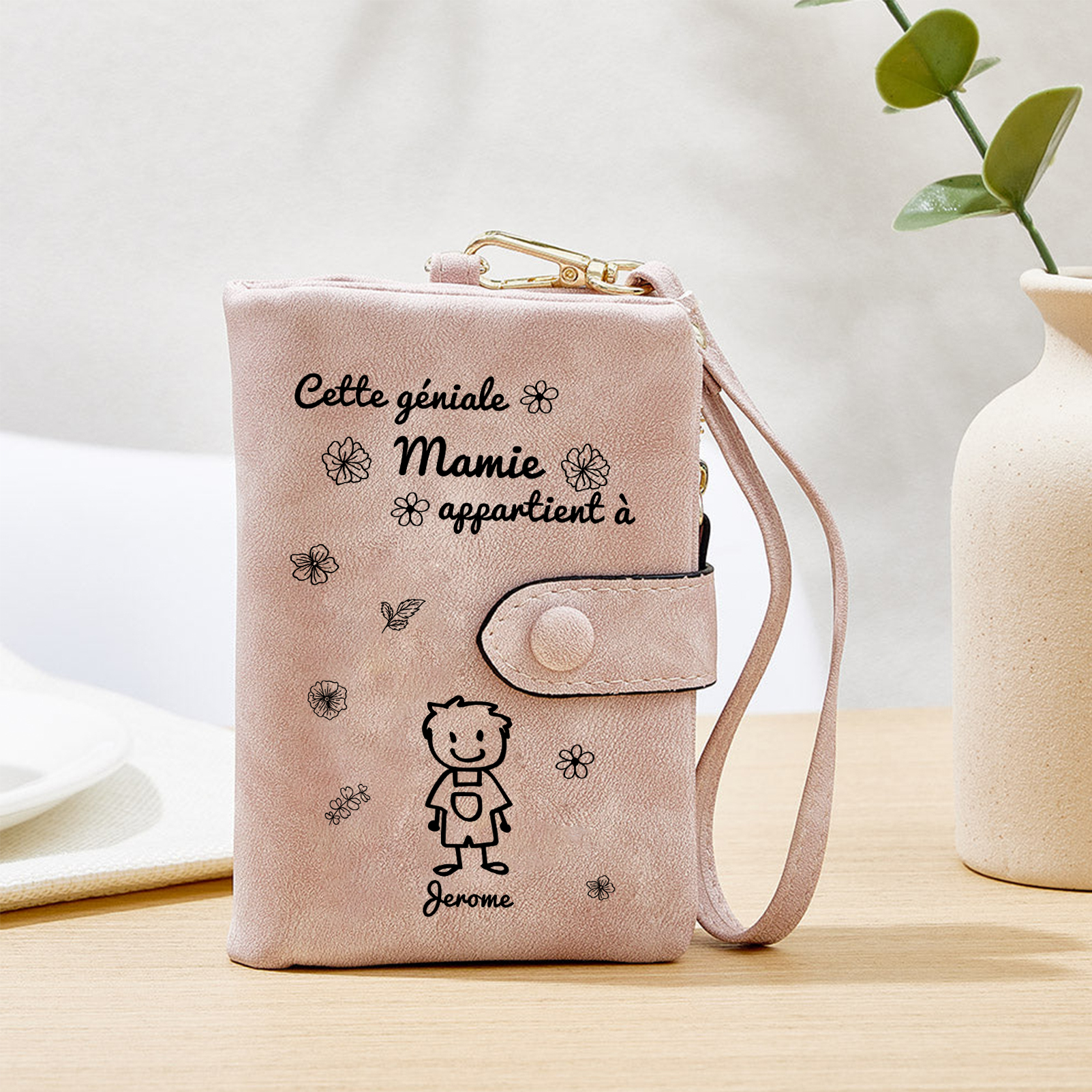 À Mamie Portefeuille Personnalisé avec 1 Prénom Porte-Monnaie Carte Rose pour Mamie | Jessemade