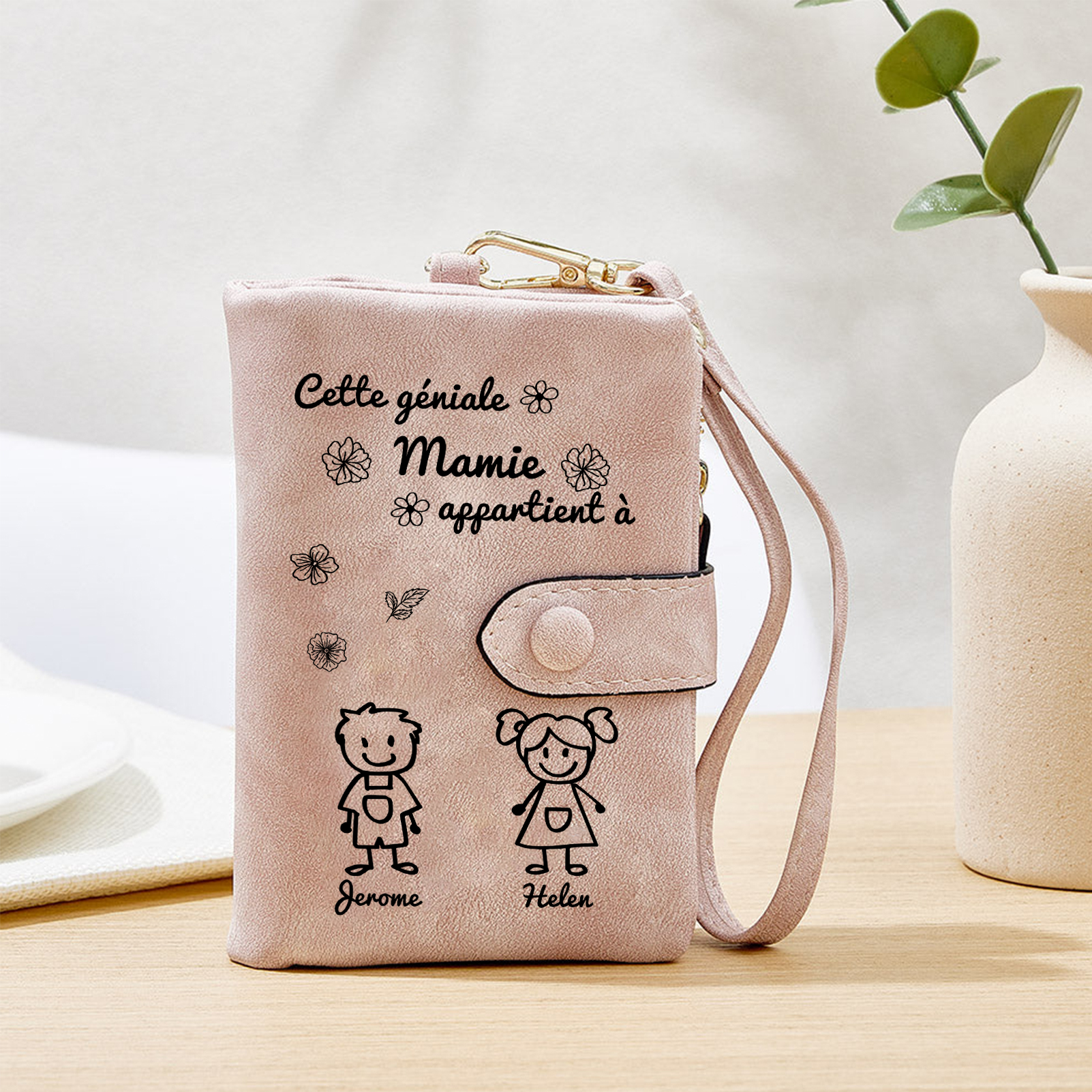 À Mamie Portefeuille Personnalisé avec 2 Prénoms Porte-Monnaie Carte Rose pour Mamie | Jessemade