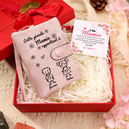 À Mamie Portefeuille 2 Prénoms Personnalisés Porte-Monnaie Carte pour