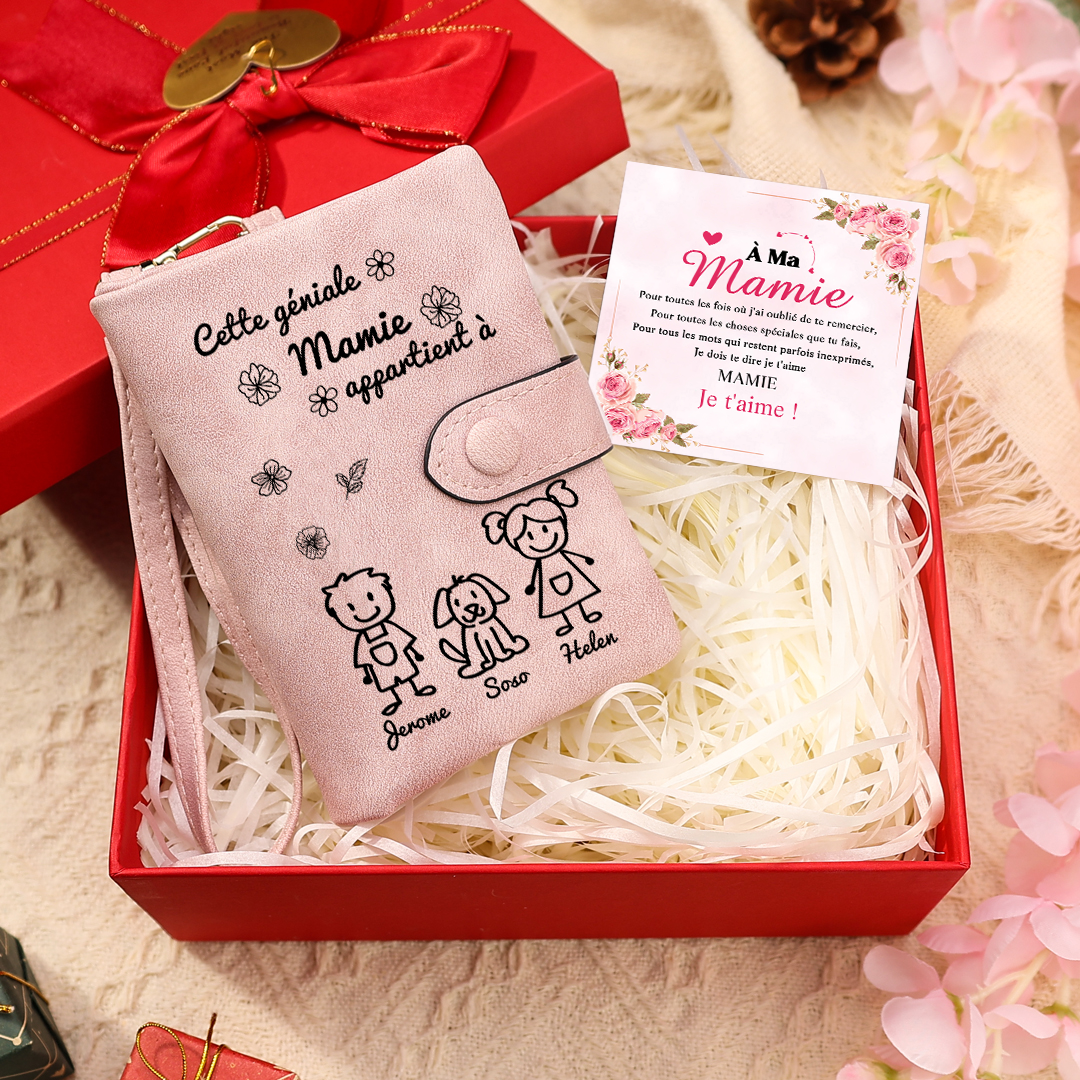 À Mamie Portefeuille Personnalisé avec 3 Prénoms Porte-Monnaie Carte Rose pour Mamie | Jessemade