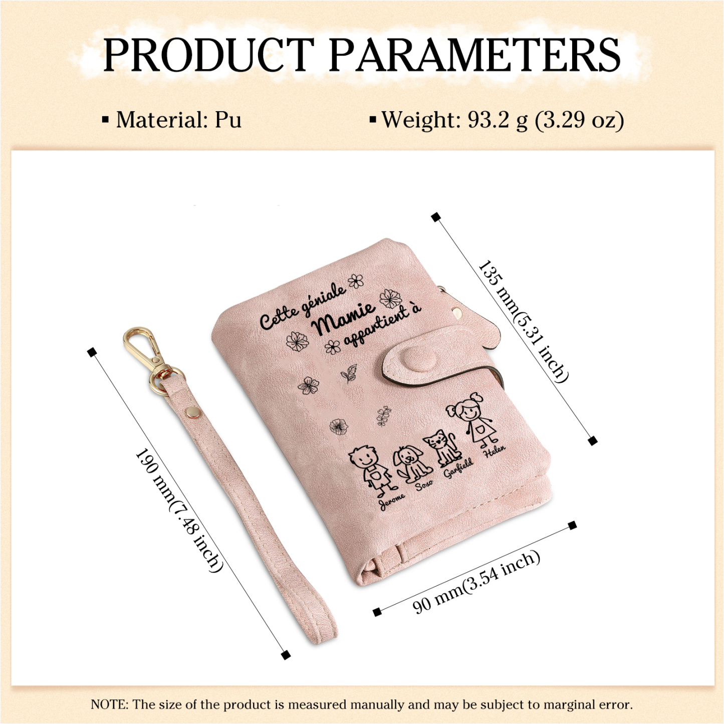 À Mamie Portefeuille Personnalisé avec 4 Prénoms Porte-Monnaie Carte Rose pour Mamie | Jessemade