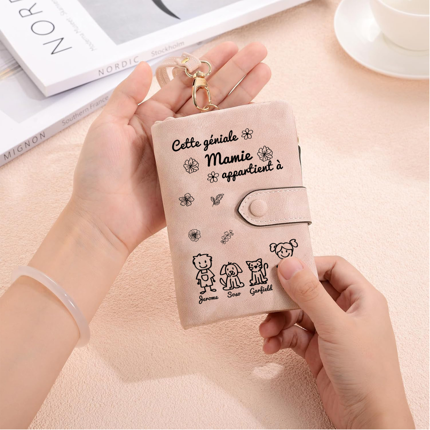 À Mamie Portefeuille Personnalisé avec 4 Prénoms Porte-Monnaie Carte Rose pour Mamie | Jessemade