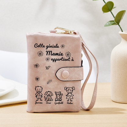 À Mamie Portefeuille Personnalisé avec 4 Prénoms Porte-Monnaie Carte Rose pour Mamie | Jessemade
