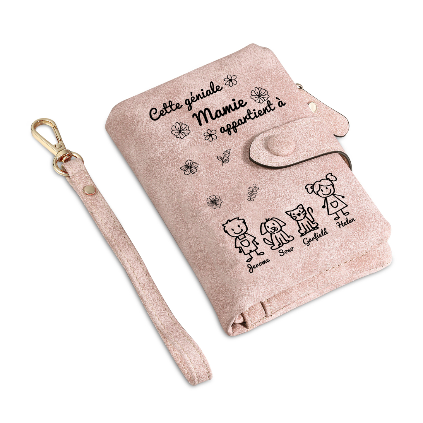 À Mamie Portefeuille Personnalisé avec 4 Prénoms Porte-Monnaie Carte Rose pour Mamie | Jessemade