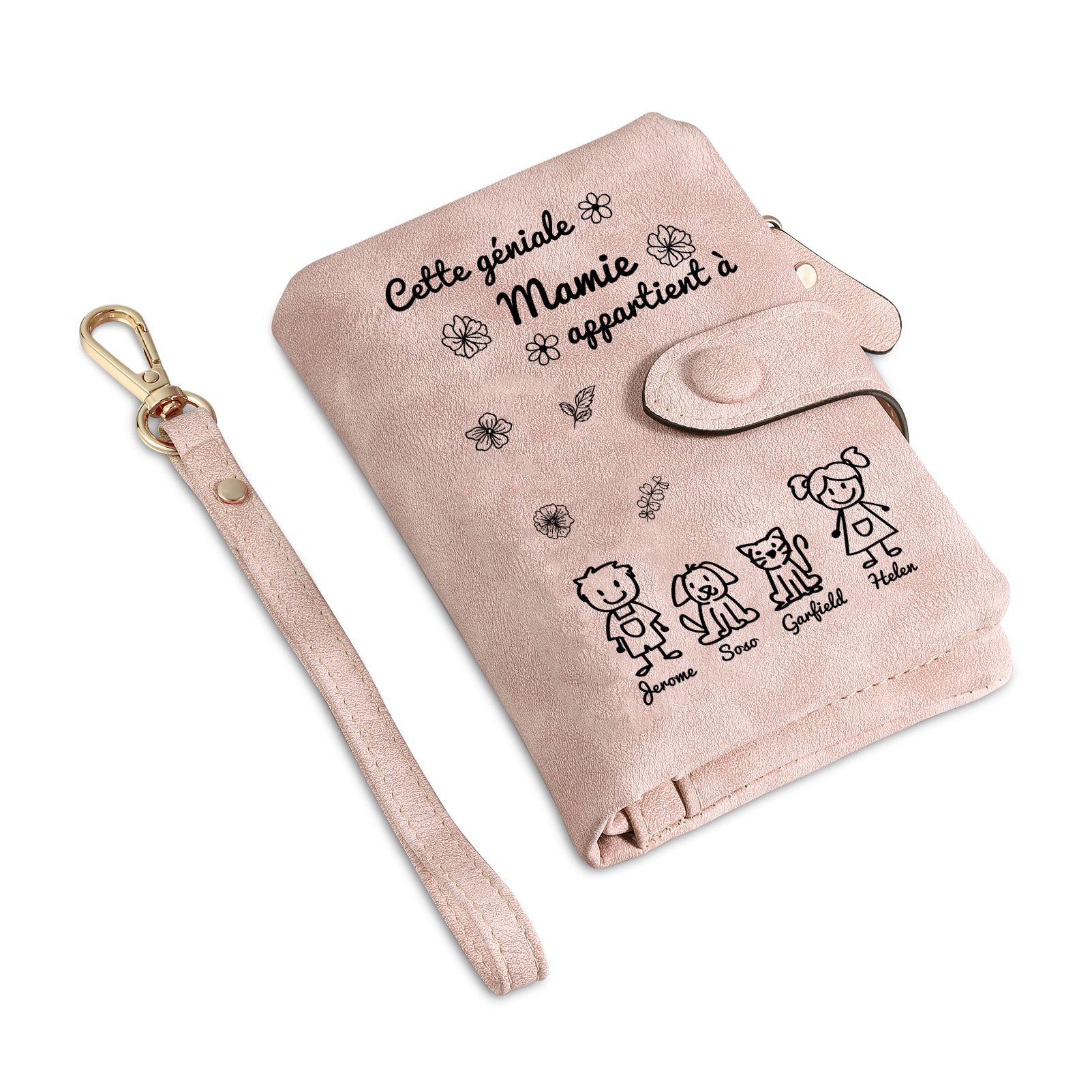 À Mamie Portefeuille Personnalisé avec 4 Prénoms Porte-Monnaie Carte Rose pour Mamie | Jessemade