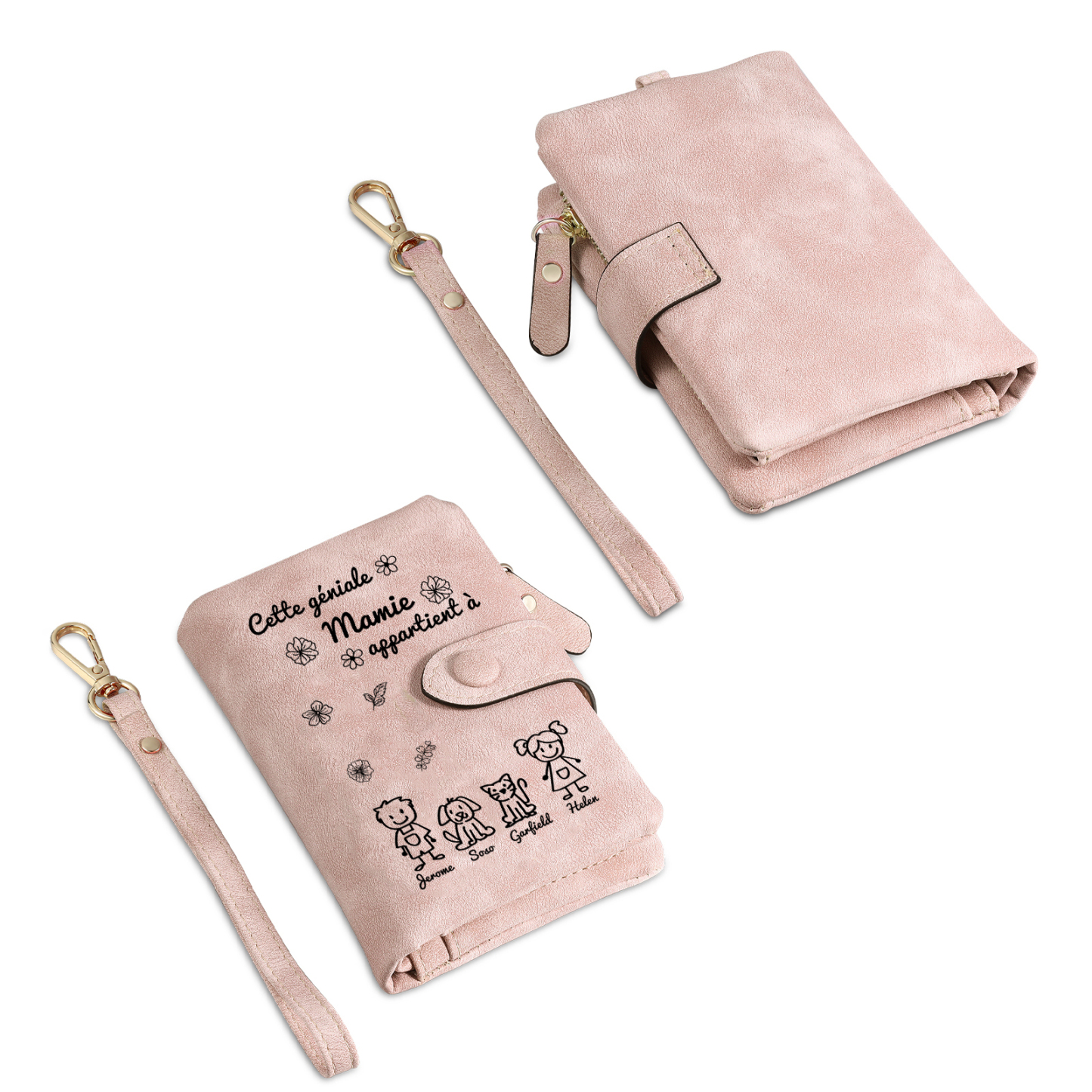 À Mamie Portefeuille Personnalisé avec 4 Prénoms Porte-Monnaie Carte Rose pour Mamie | Jessemade