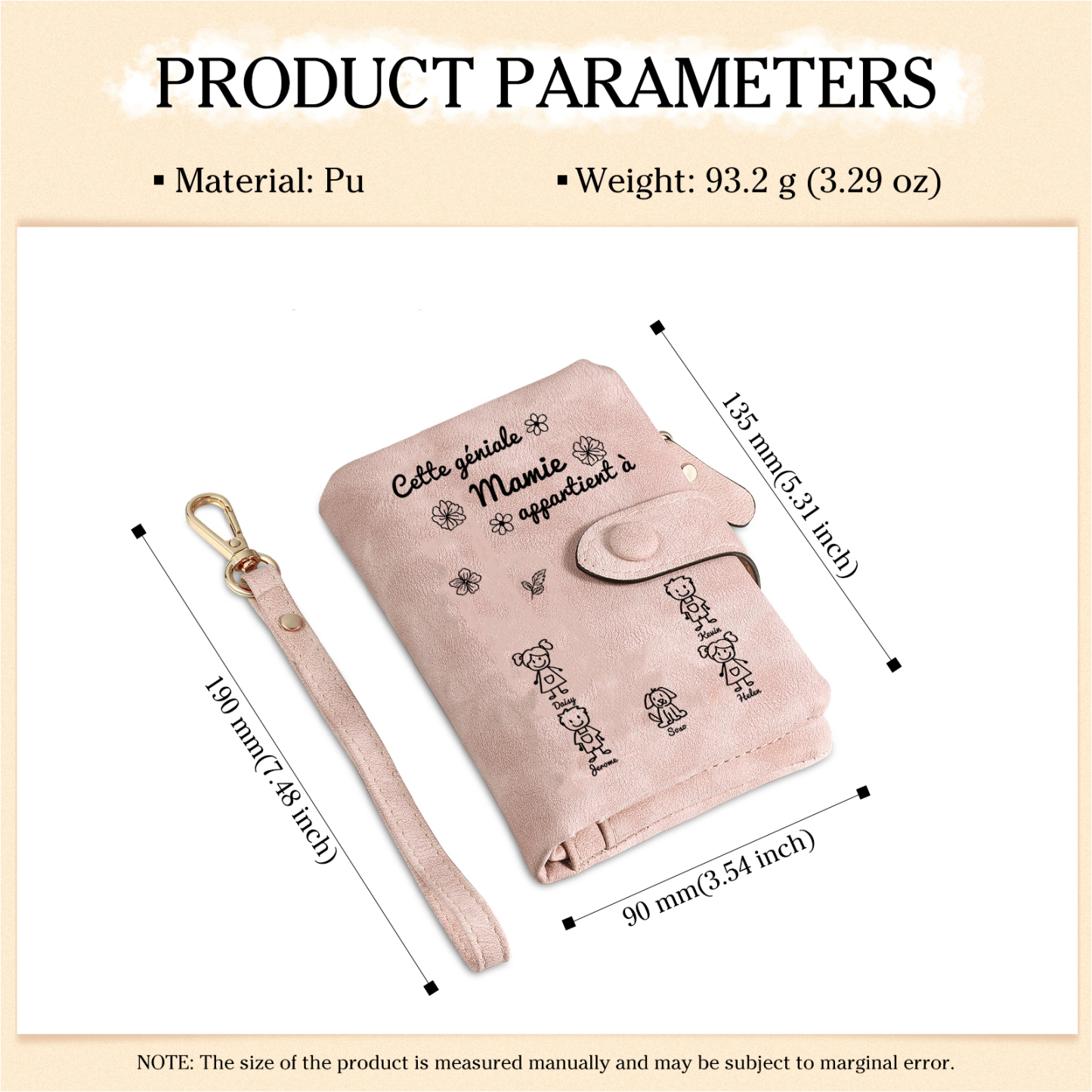 À Mamie Portefeuille Personnalisé avec 5 Prénoms Porte-Monnaie Carte Rose pour Mamie | Jessemade