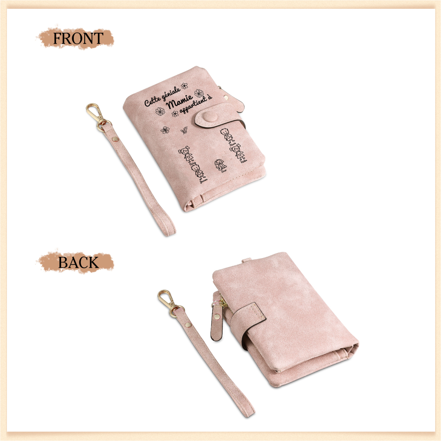 À Mamie Portefeuille Personnalisé avec 5 Prénoms Porte-Monnaie Carte Rose pour Mamie | Jessemade
