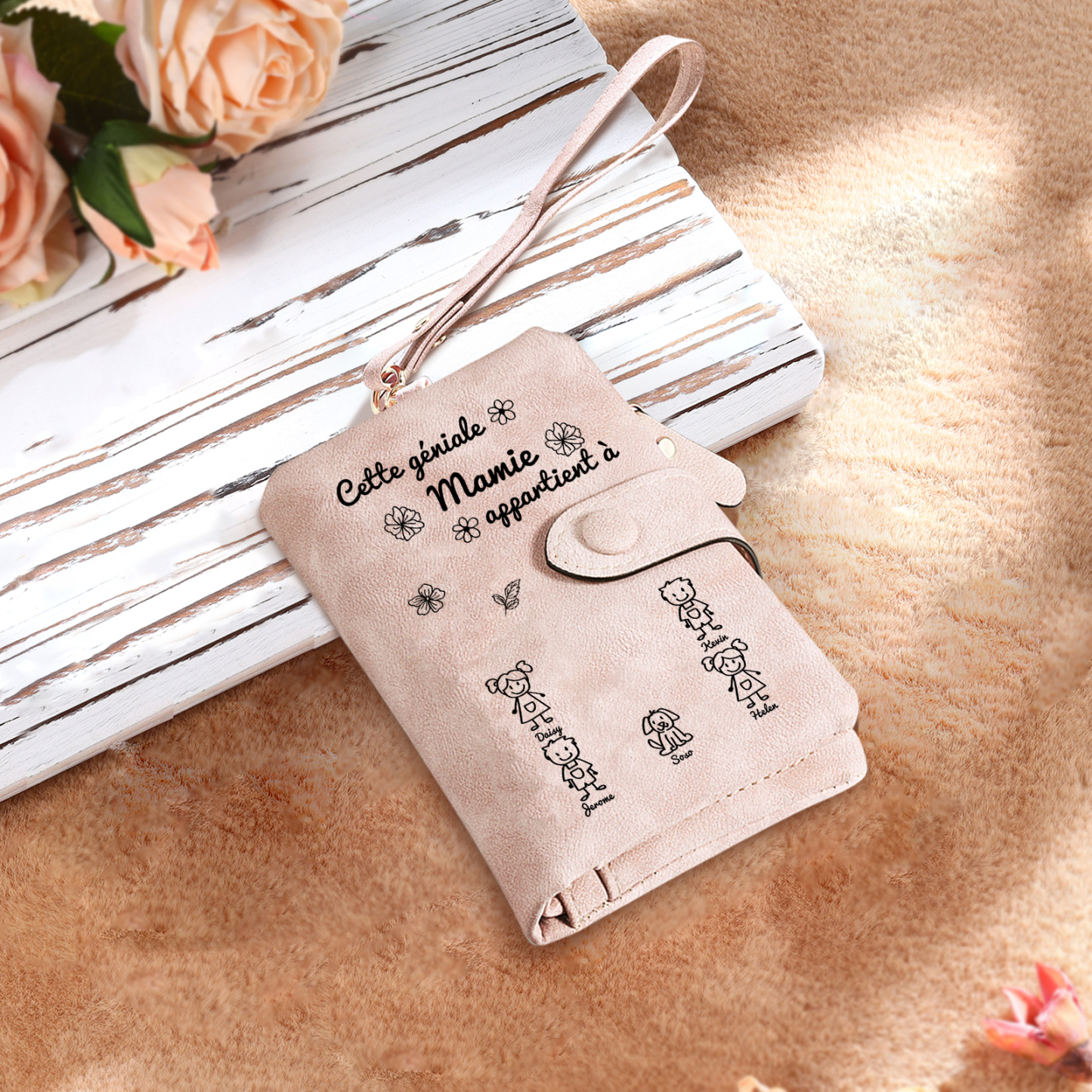 À Mamie Portefeuille Personnalisé avec 5 Prénoms Porte-Monnaie Carte Rose pour Mamie | Jessemade