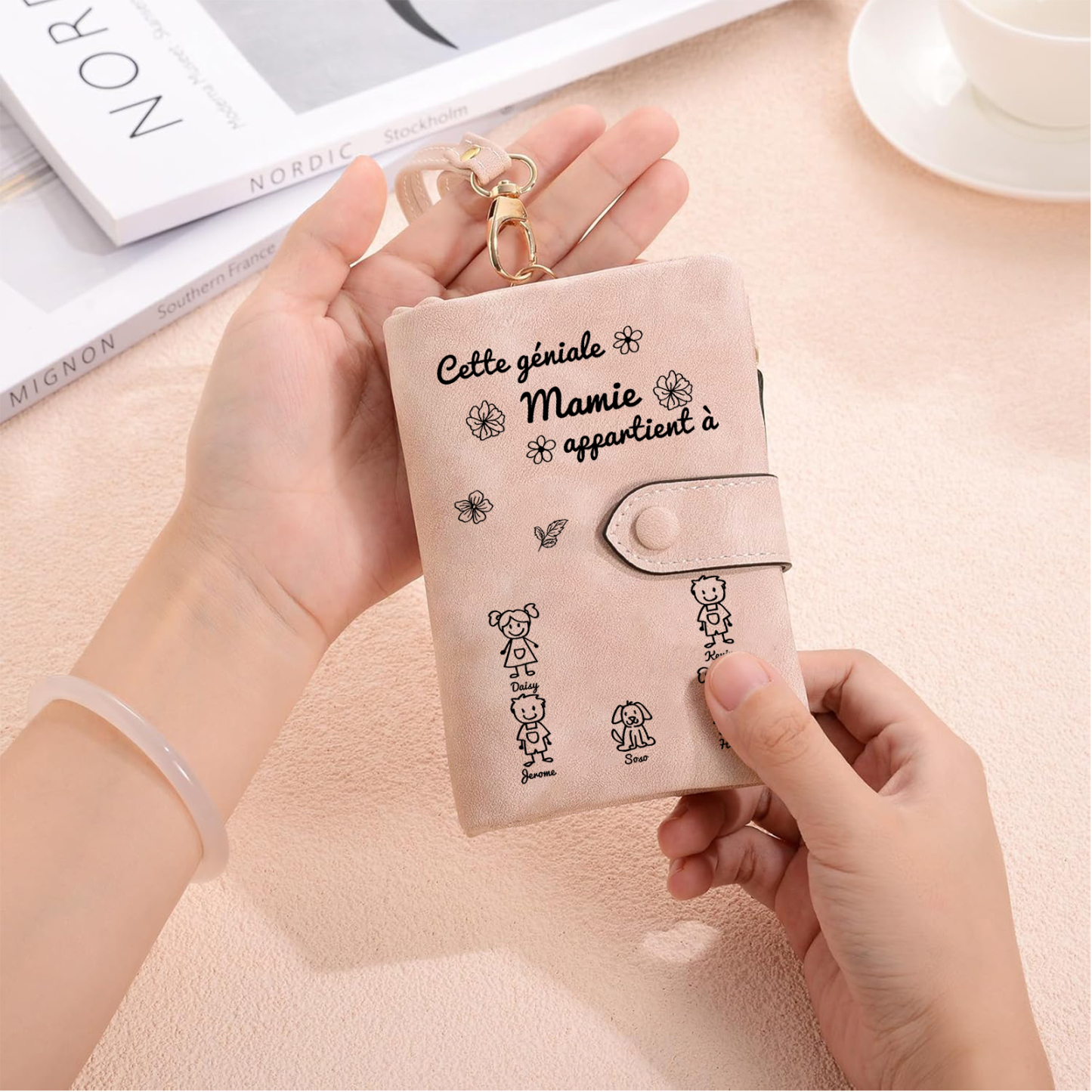 À Mamie Portefeuille Personnalisé avec 5 Prénoms Porte-Monnaie Carte Rose pour Mamie | Jessemade