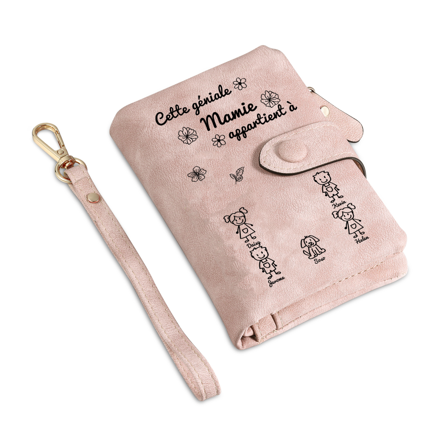 À Mamie Portefeuille Personnalisé avec 5 Prénoms Porte-Monnaie Carte Rose pour Mamie | Jessemade