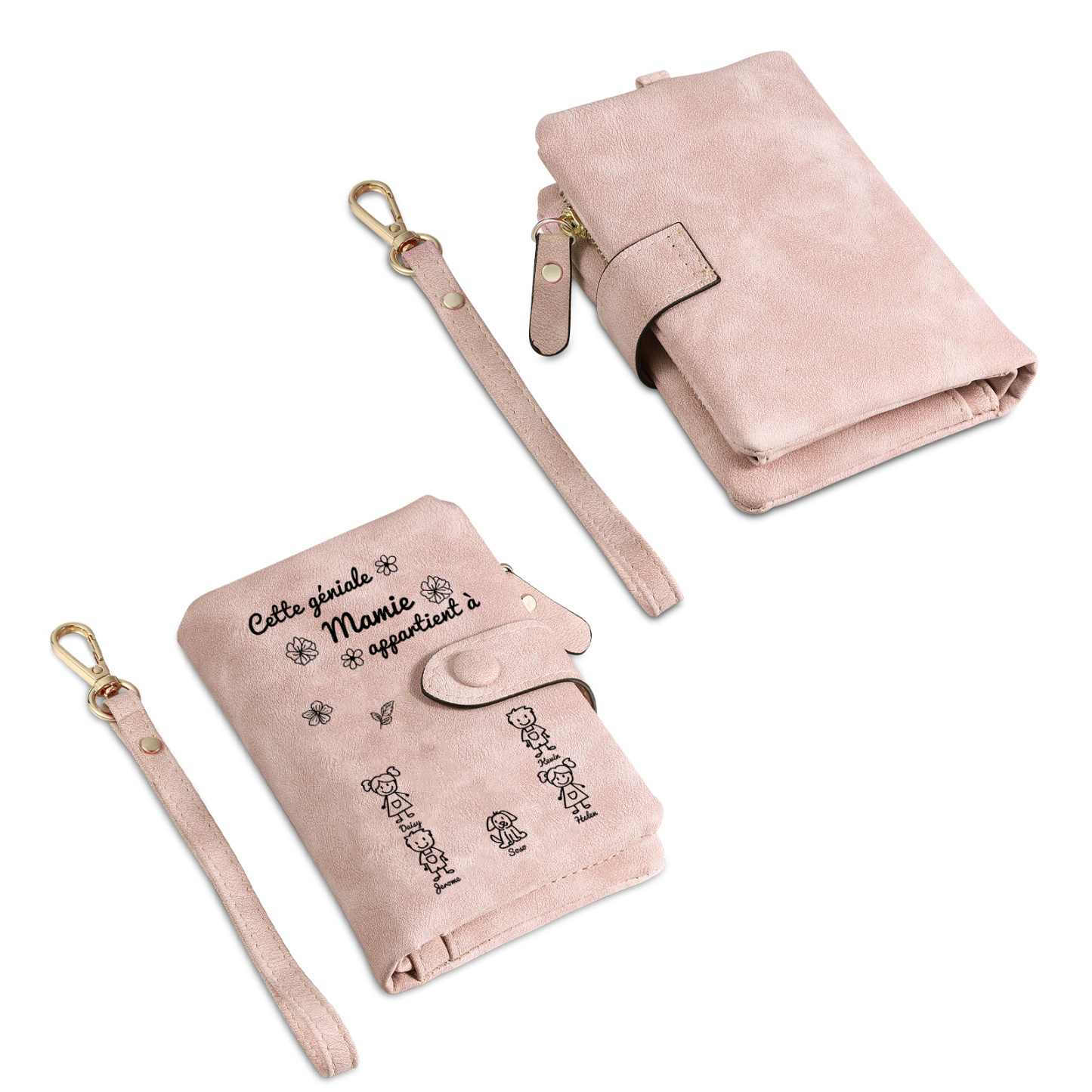 À Mamie Portefeuille Personnalisé avec 5 Prénoms Porte-Monnaie Carte Rose pour Mamie | Jessemade