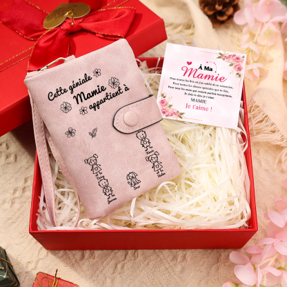 À Mamie Portefeuille Personnalisé avec 5 Prénoms Porte-Monnaie Carte Rose pour Mamie | Jessemade