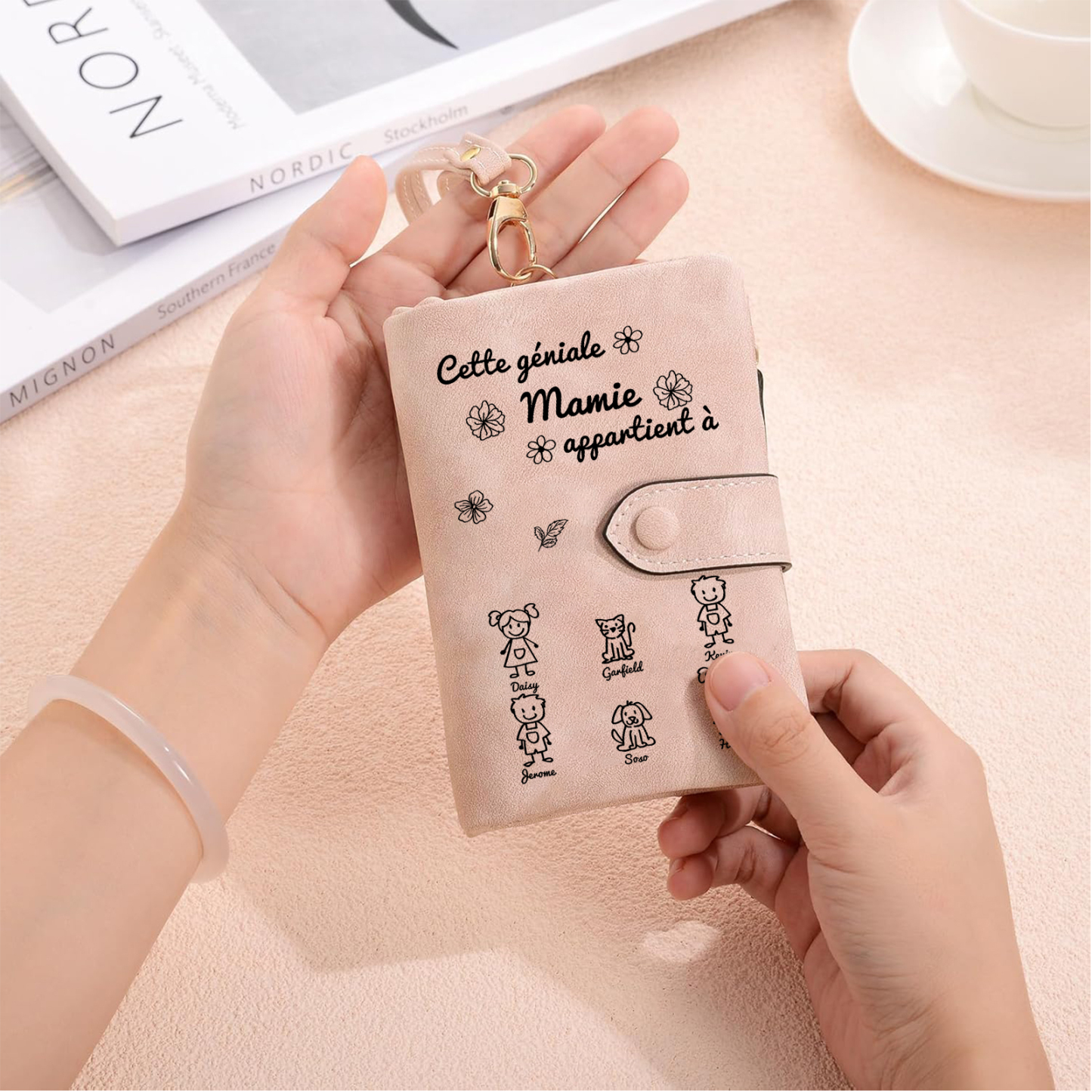 À Mamie Portefeuille Personnalisé avec 6 Prénoms Porte-Monnaie Carte Rose pour Mamie | Jessemade