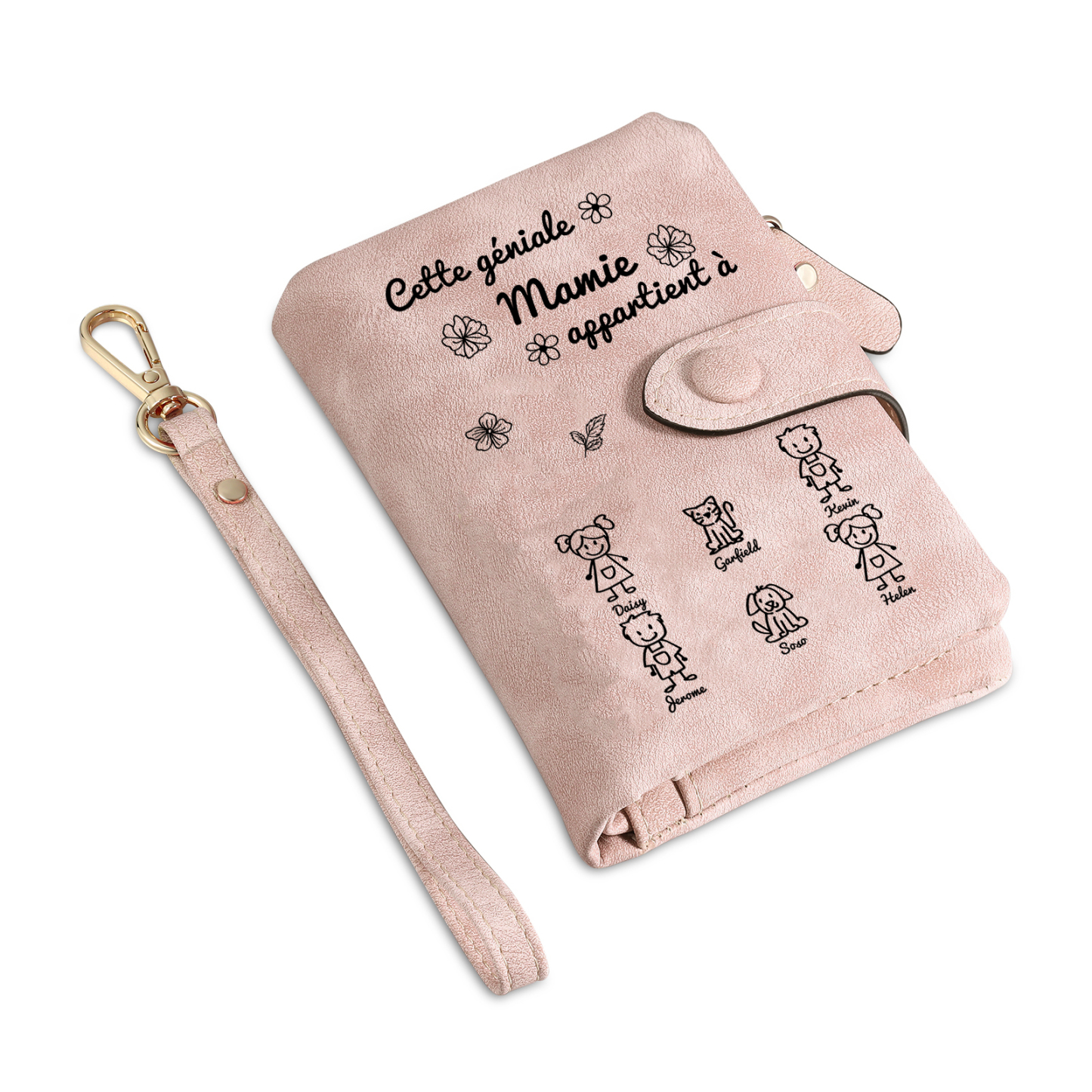 À Mamie Portefeuille Personnalisé avec 6 Prénoms Porte-Monnaie Carte Rose pour Mamie | Jessemade