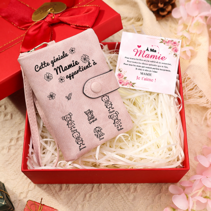 À Mamie Portefeuille Personnalisé avec 6 Prénoms Porte-Monnaie Carte Rose pour Mamie| Jessemade