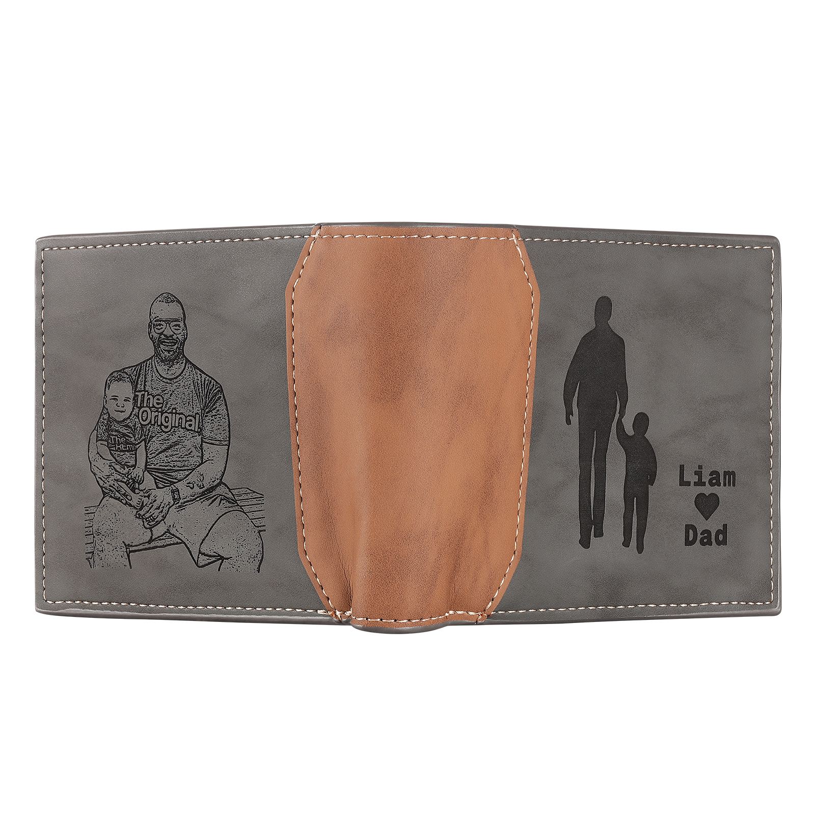 Portefeuille 2 Prénoms Personnalisés avec Photo Classique Homme Porte-Monnaie Carte Cadeau pour Père | Jessemade