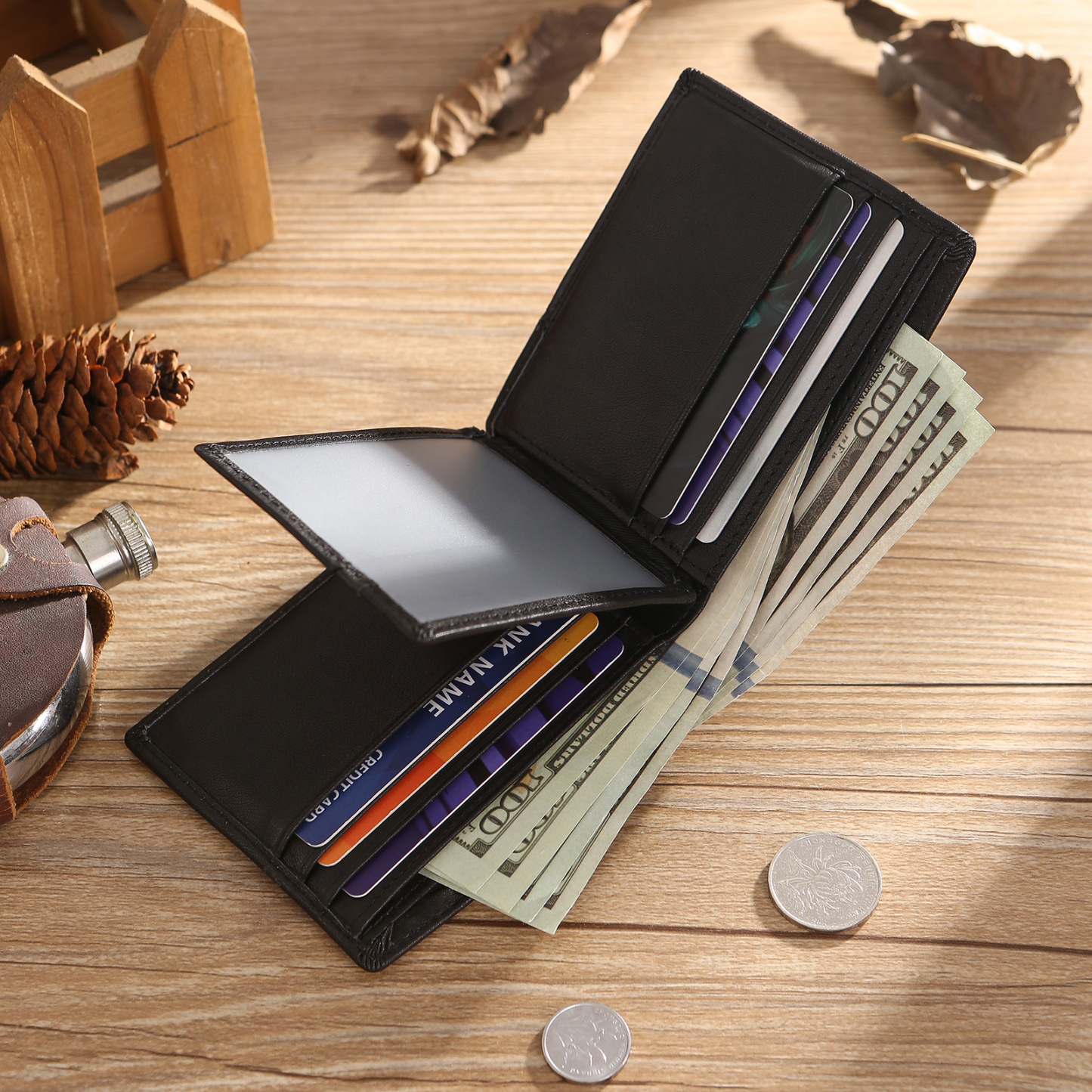 Portefeuille en Cuir Personnalisé avec 1 Prénom et 1 Initiale Cadeau Saint-Valentin pour Homme | Jessemade