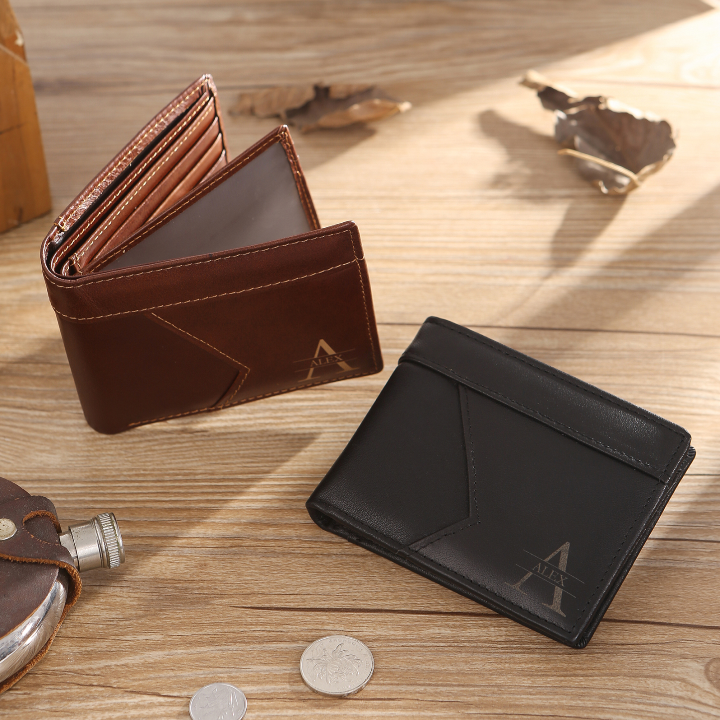 Portefeuille en Cuir Personnalisé avec 1 Prénom et 1 Initiale Cadeau Saint-Valentin pour Homme | Jessemade