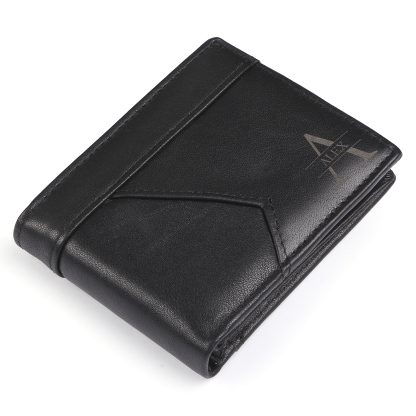 Portefeuille en Cuir Personnalisé avec 1 Prénom et 1 Initiale Cadeau Saint-Valentin pour Homme | Jessemade