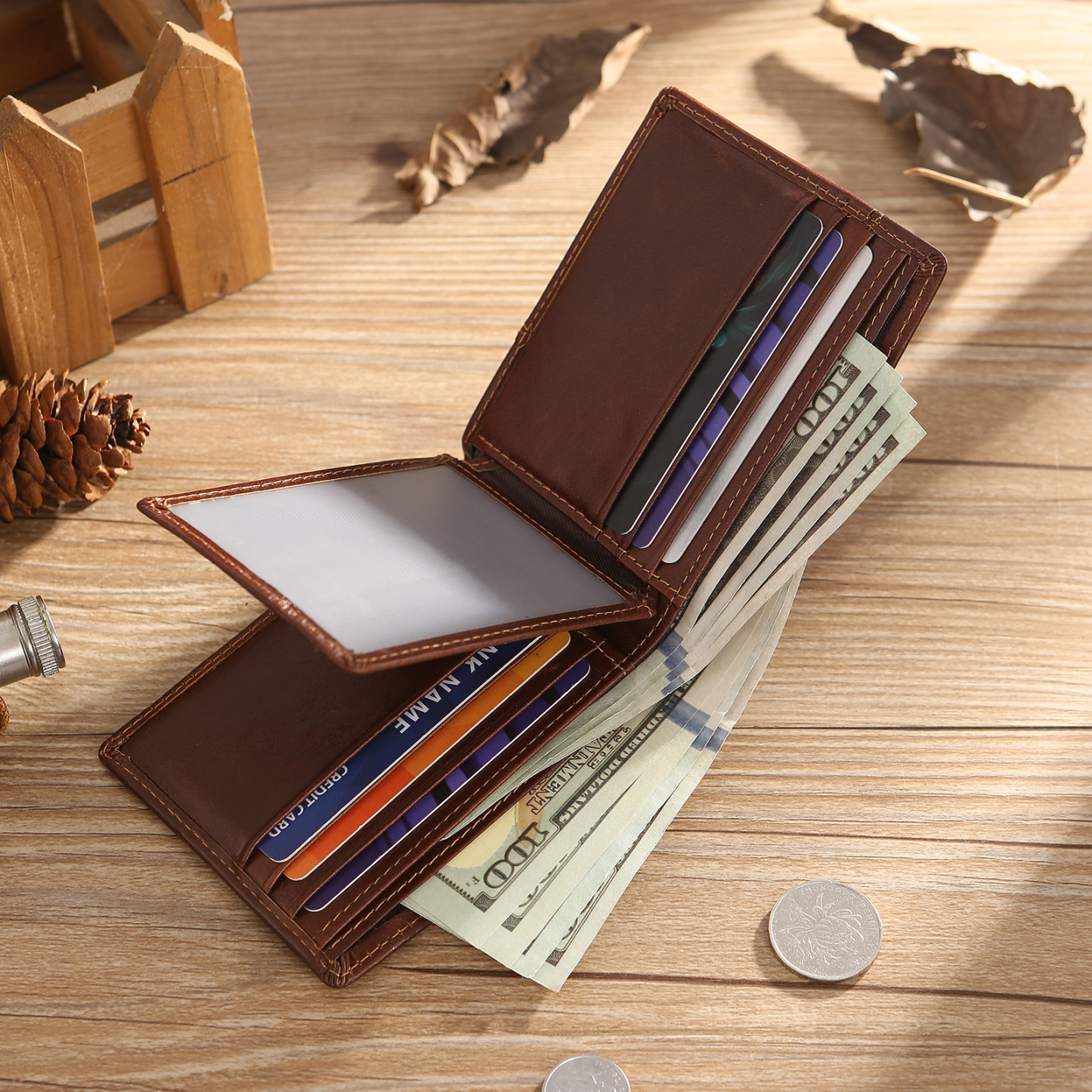 Portefeuille en Cuir Personnalisé avec 1 Prénom et 1 Initiale Cadeau Saint-Valentin pour Homme | Jessemade