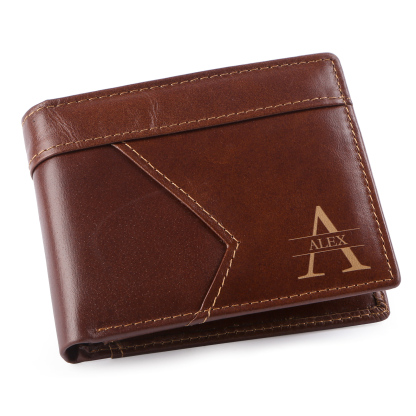 Portefeuille en Cuir Personnalisé avec 1 Prénom et 1 Initiale Cadeau Saint-Valentin pour Homme | Jessemade