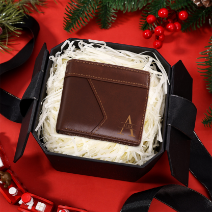 Portefeuille en Cuir Personnalisé avec 1 Prénom et 1 Initiale Cadeau Saint-Valentin pour Homme | Jessemade